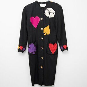 IBE Shirt Dress 1980s Vintage CasinoRayon Deck Of Cards Casino Colorful Size 6